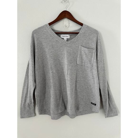 Calvin Klein Women's V-Neck Honeycomb Waffle Knit Top sz Medium - Picture 1 of 3